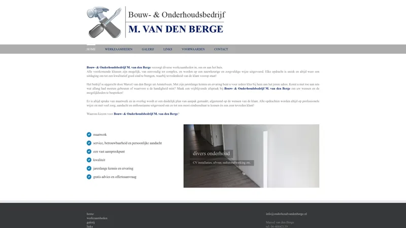 Website van Bouw- & Onderhoudsbedrijf M. van den Berge