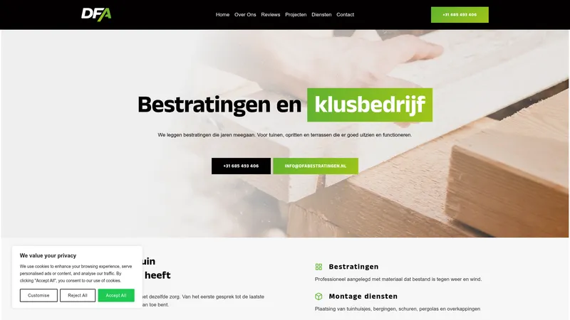 Website van DFA Bestrating en klusbedrijf