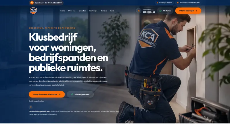 Website van KCA Klus & Onderhoud