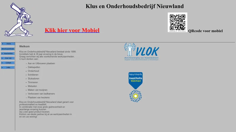 Website van Klus en Onderhoudsbedrijf Nieuwland