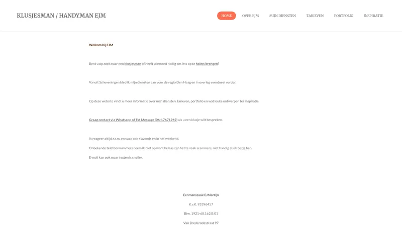 Website van Klusbedrijf EJM