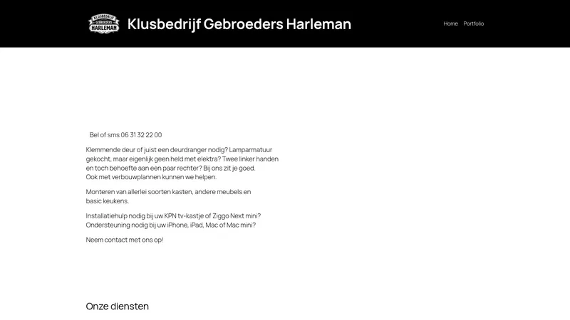 Website van Klusbedrijf Gebroeders Harleman