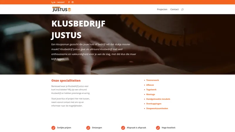 Website van Klusbedrijf Justus