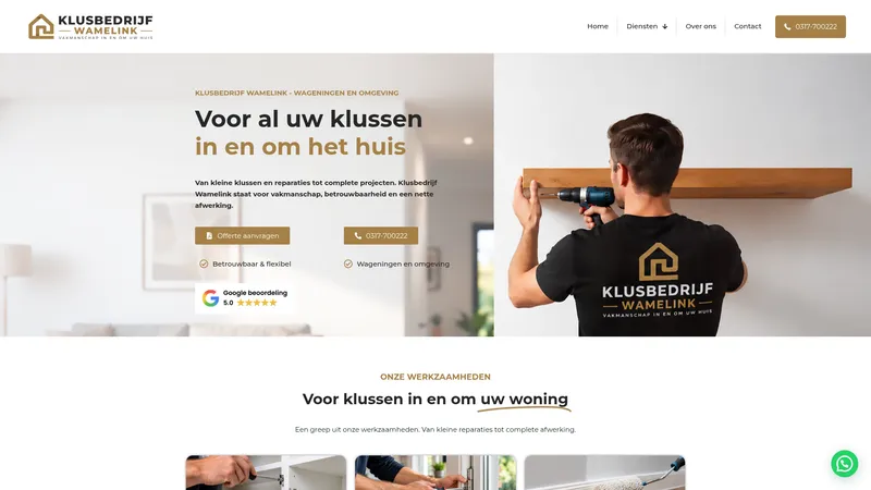 Website van Klusbedrijf Wamelink