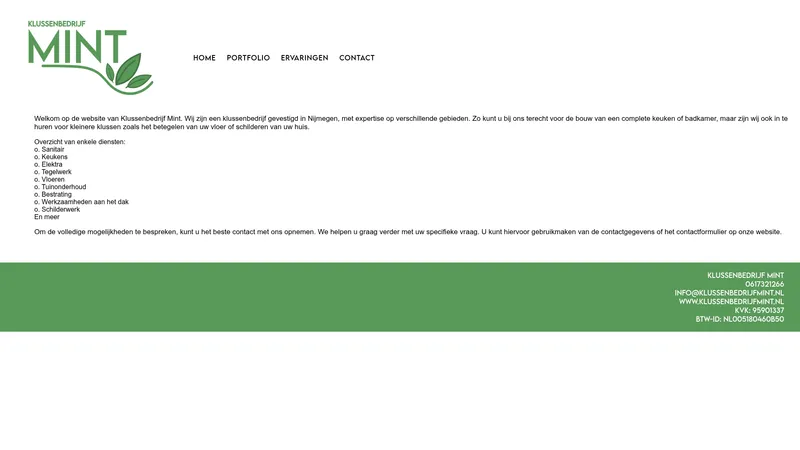 Website van Klussenbedrijf Mint🛠