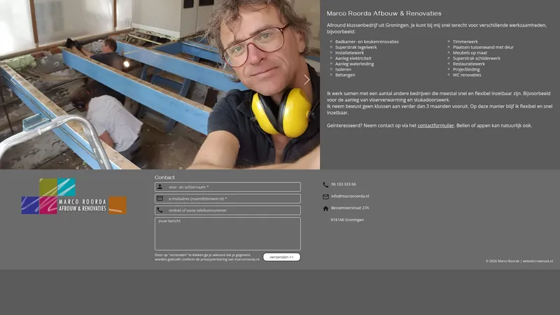 Website van Marco Roorda Afbouw & Renovaties