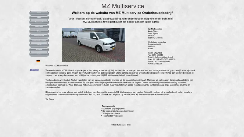 Website van MZ Multiservice