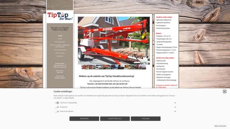 Website van Tiptop-Handelsonderneming